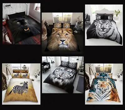 Animal Duvet Sets Quilt Cover White Tiger Lion Black Panther Wolf Zebra Bedding  • £12.99