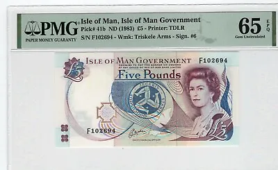 Isle Of Man 1983 5 Pounds PMG Certified Banknote UNC 65 EPQ Pick 41b • $64.99