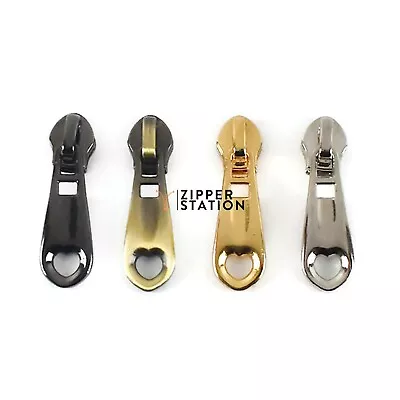 £2.75 • Buy Heart Tab No5 Zip Slides For Nylon Coil Zipper, Pulls For Continuous #5 Zips