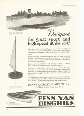 1930 Penn Yan Dinghies Travel Boat Lake Sail Wood Sport Marine Engine Ad17153 • $21.95