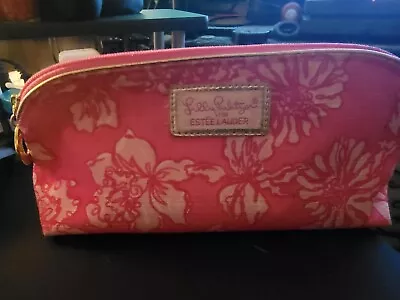 Lilly Pulitzer For Estee Lauder PINK Floral Cosmetic Bag With Gold Trim  • $10