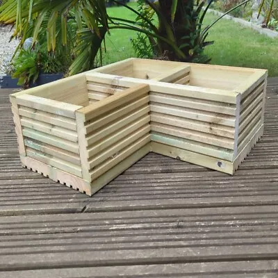 Corner Wooden Decking Planter Garden Patio Trough Flower Plant Pot • £35