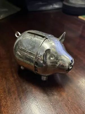 Vintage 1960s Silver Plated Coin Piggy Bank 4   Pig • $4.99