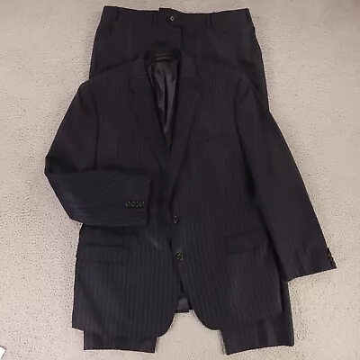 Lauren Ralph Lauren Suit XL Blue Striped 100% Worsted Wool Twill 46R 38x30 • $59.97