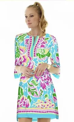 Barbara Gerwit Womens Dress Large Shift Multicolor Floral VNeck Beach NWOT • $40