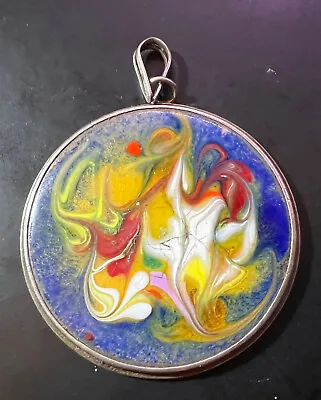 Karl Drerup Attrib Enamel On Silver Modernist Abstract Round Pendant Free Ship • $20