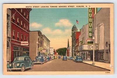 South Street Looking Toward Genesee Street Auburn NY Vintage Postcard Linen BA10 • $5