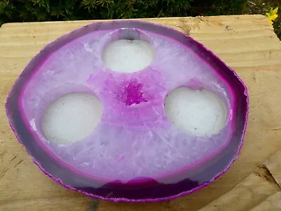 Pink Agate Crystal Triple Tealight Candle Holder 520g Druzy Centre 127mm X 152mm • $27.13