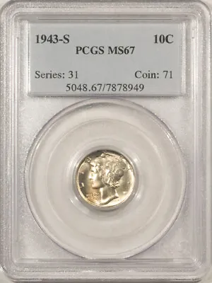 1943-s Mercury Dime - Pcgs Ms-67 Superb Gem! • $99