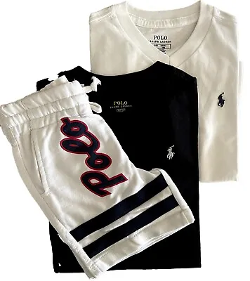 Ex Ralph Lauren Polo Boys White Big Pony 3 Pack Shorts T Shirt Set Age 3 • £23.99