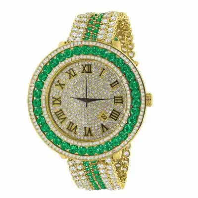 Men's Custom Big Face XXL Multi Cz Green & White Remove Able Bezel Wrist Watch • £192.75
