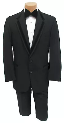 Men's Perry Ellis Retro Black Tuxedo Jacket Velvet Trim Vintage Groom Prom 40L • $29.99