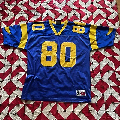 Vintage Logo Athletic Rams Jersey Mens Large Bruce As Is Worn Flaws Blue • $15