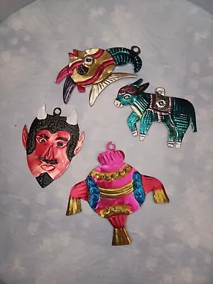 Mexican Tin Folk Art Ornaments Lot Of 4  • $9.99