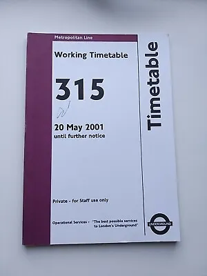 20 May 2001 Metropolitan Line London Underground Timetable London Transport  • £7.50