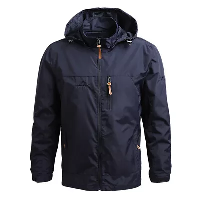 Mens Windproof Waterproof Hooded Tactics Coat Zipper Lined Rain Punching Jacket • $23.95