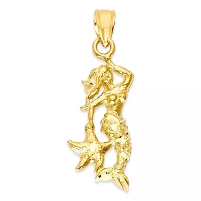 10k/14k Solid Gold Mermaid Pendant - Nautical Ocean Sea Fantasy Jewelry Charm • $157.79