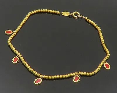 22K GOLD - Vintage Red Enamel Hamsa Beaded Chain Bracelet- GBR044 • $589.80