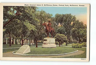 Old Vintage Postcard James B McPherson Statue Central Park McPherson Kansas • $2.99