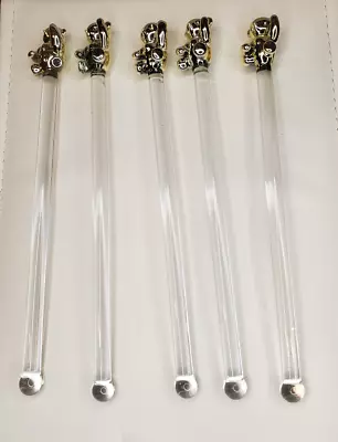 Vtg 5 Stirrers Glass Swizzle Sticks With Gold Teddy Bears • $18