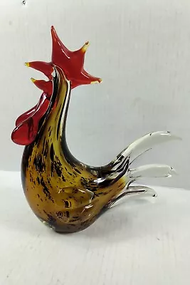 Vintage Colorful Murano Style Blown Art Glass Rooster Figurine Farm 9  Yellow • $38.95
