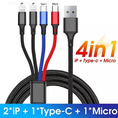 Multi Charging Cable 4 In 1 Multiple USB Fast Charger For IPhone Type C Micro • $8.99