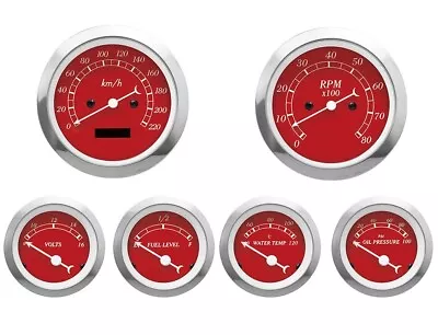 MOTOR METER RACING Classic Red 6 Gauge Set Electrical Speedometer KMH °C PSI • $334.39