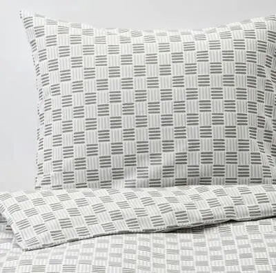 Ikea Silverfryle Double Duvet Set 2 Pillowcases 200x200 Cm Grey & White • £38.22