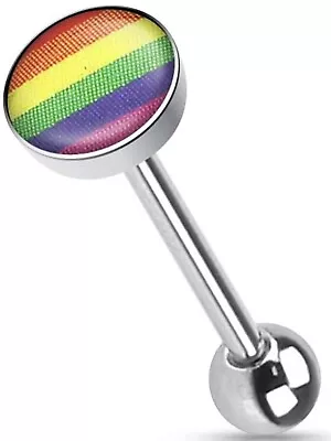 NEW & SEALED  Gay Pride Flag LGBT Logo Surgical Steel Tongue Bar Barbell • £4.99