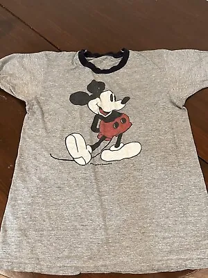 Vintage Mickey Mouse Walt Disney Ringer Graphic T Shirt Heather Gray Black Thin • $45