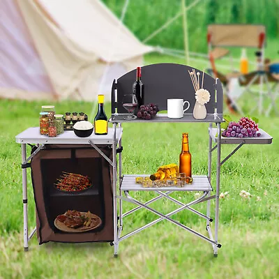 Folding Table Portable Outdoor Camping Kitchen With Storage And Sink Table • $80.75