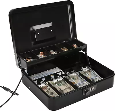 Large Locking Cash Box With Money Tray Metal Money Box With Combination • $30.34