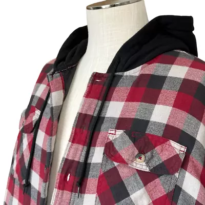 Wrangler Plaid Flannel Hoodie - Sz XL - Quilted Lining - Shacket Jacket • $14.50