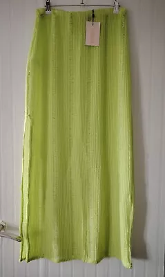 Missguided Long Beach Knitted Side Split Skirt Lime Green Size 16 New With Tags • £6