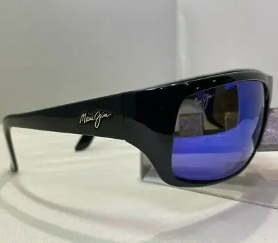 Maui Jim Peahi Mj 202-02 Gloss Black W/  Blue Hawaii Polarized Wrap Sunglasses 8 • $95