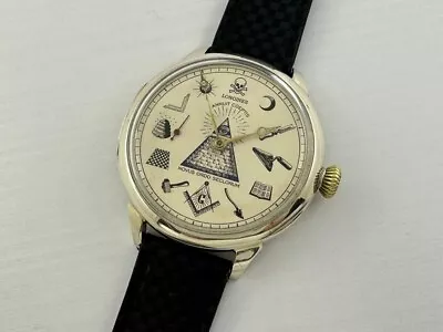 Longines Masonic Masons Antique 1928-29 Swiss Amazing Art Deco Silver Men Watch • $499.99