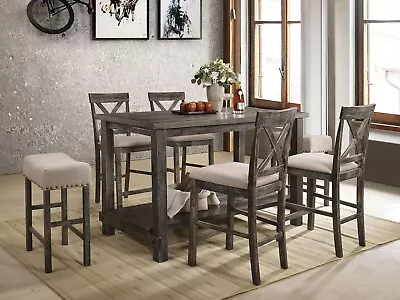 ON SALE - 7pcs Weather Gray Counter Height Dining Table Stools Chairs Set INAK • $1255.97