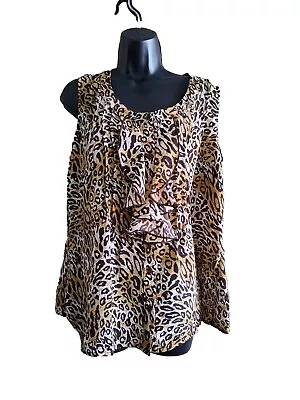 Milano Extra Large Leopard Print Sleeveless Top Button Down With Ruffled... • $12