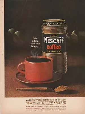 1964 Nescafe Instant Coffee Vintage Print Ad 1960s New Minute Brew Cup Of Coffee • $14.99