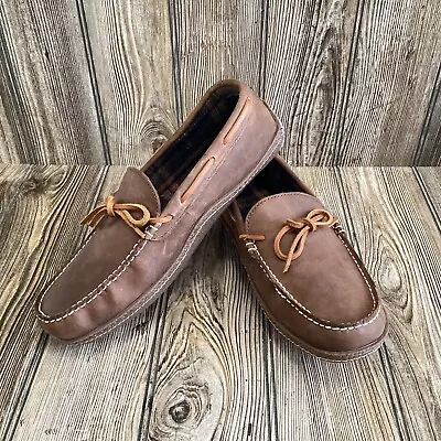 NEW~LL Bean Brown Leather Flannel Lined Moccasin Slippers 212164 Men's Size 10 M • $49.99