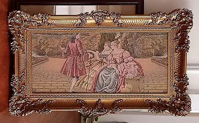 Antique Italian French Needlepoint Tapestry W/ Large Gold Gilded Frame!  • $125