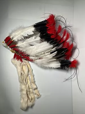 Vintage Native American Indian Beads Feather & Leather Headdress 1970’s • $124.99