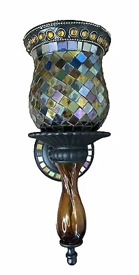 Partylite Global Fusion Sconce Fixture Candle Light Glass Tiles Mosaic Amber  • $35
