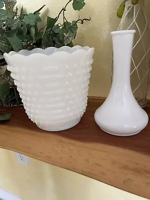 Vintage Fire King Milk Glass Hob Nail Vase & Pot Planter • $6.50