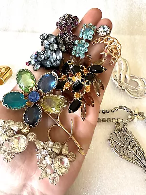 Vintage Jewelry Lot Wearable Brooch Earrings Dress Clip Rhinestones Signed • $152