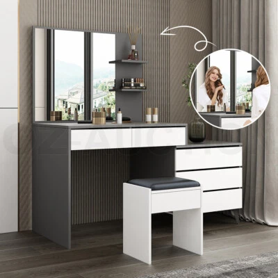 $259.95 • Buy Dressing Table Tool Mirror Makeup Vanity Jewellery Organizer Cabinet Grey White
