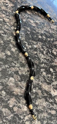 £14.73 • Buy VINTAGE Trifari Black Twist Bead Necklace Gold Tone Spacers Signed Plastic 15.5
