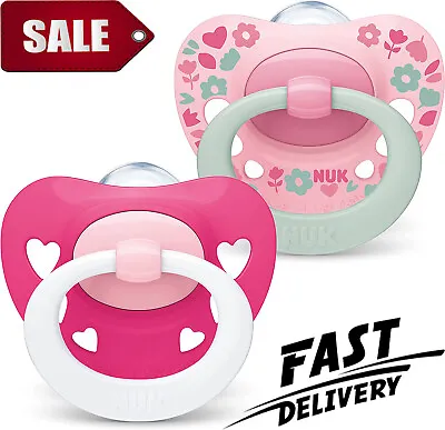 £5.98 • Buy BABY Dummy SOOTHER 6-18 Months BPA-Free Pink Heart Pack Of 2 Count NUK FREE Post