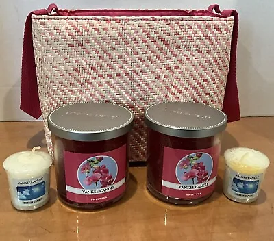 Yankee Candle Sweet Pea Set Of2/ 7 Oz Jars & Breezy Clean Votive Set Of 2 W/ Bag • £12.64