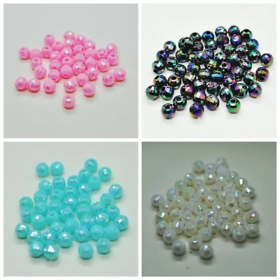 Faceted 6mm Acrylic Round AB Coated  Beads Children Necklace Bracelet Crafts  • £2.59